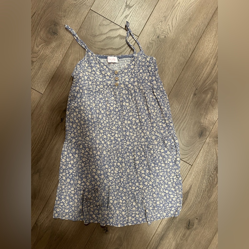 Pink Lily Blue Floral Spaghetti Strap Sundress